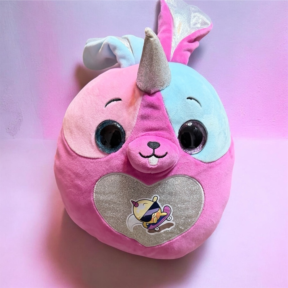 Zuru Rainbocorns Plush 15" Tall Pink Blue Unicorn Heart Glitter Big Eyes stuffed